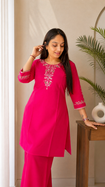 Elegant Kurti with Palazzo Set Featuring Embroidered with Hand Work