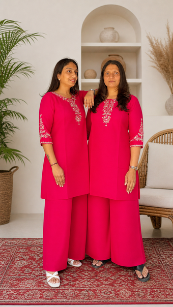 Elegant Kurti with Palazzo Set Featuring Embroidered with Hand Work