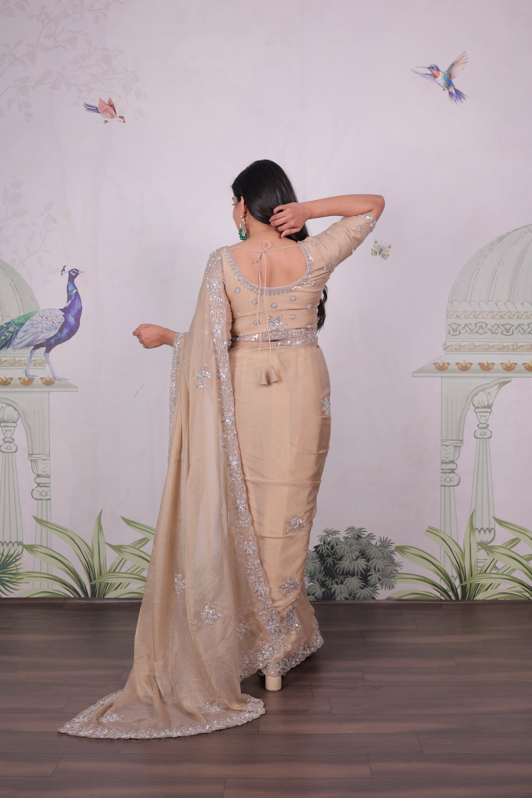 Mosk Silk Saree with Full Beads Work With Unstiched Blouse