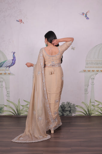 Mosk Silk Saree with Full Beads Work With Unstiched Blouse