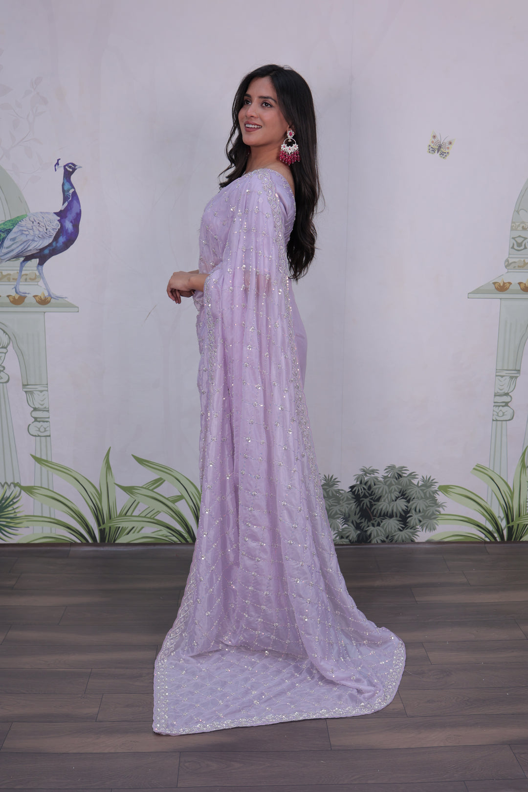 Lavender Saree with Beads & sequence embroidery work