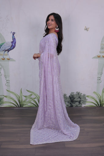 Lavender Saree with Beads & sequence embroidery work