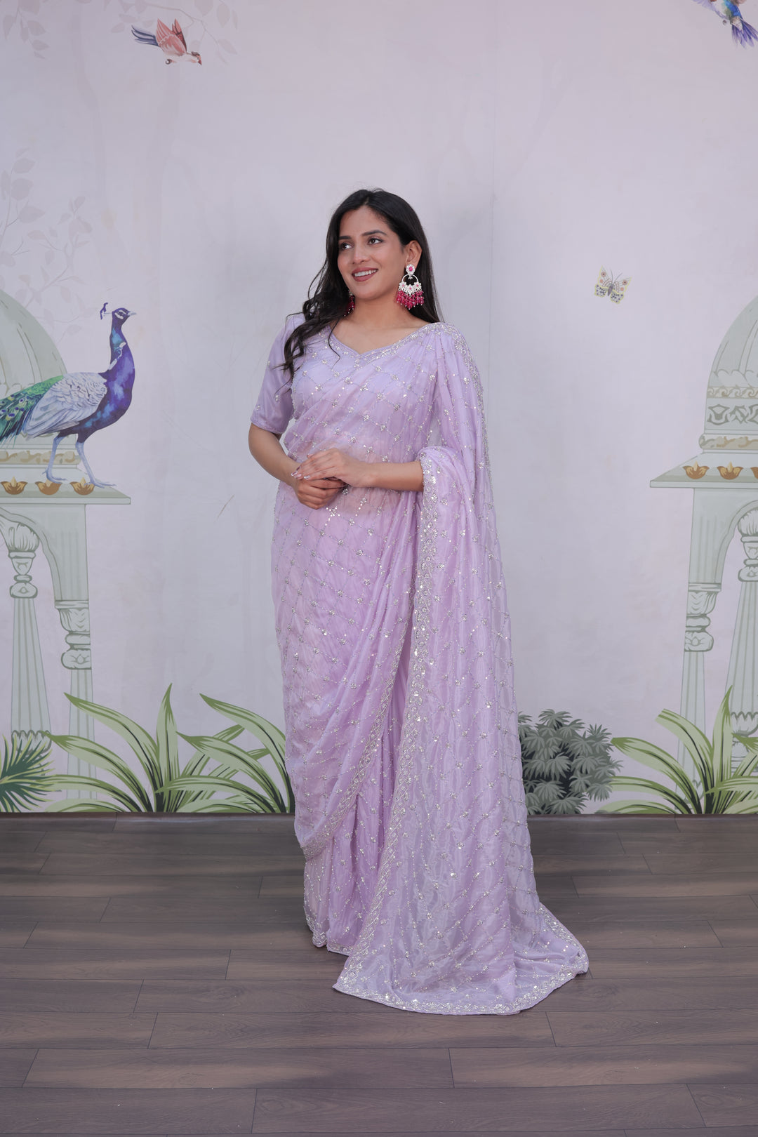 Lavender Saree with Beads & sequence embroidery work