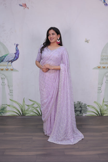 Lavender Saree with Beads & sequence embroidery work