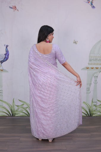 Lavender Saree with Beads & sequence embroidery work
