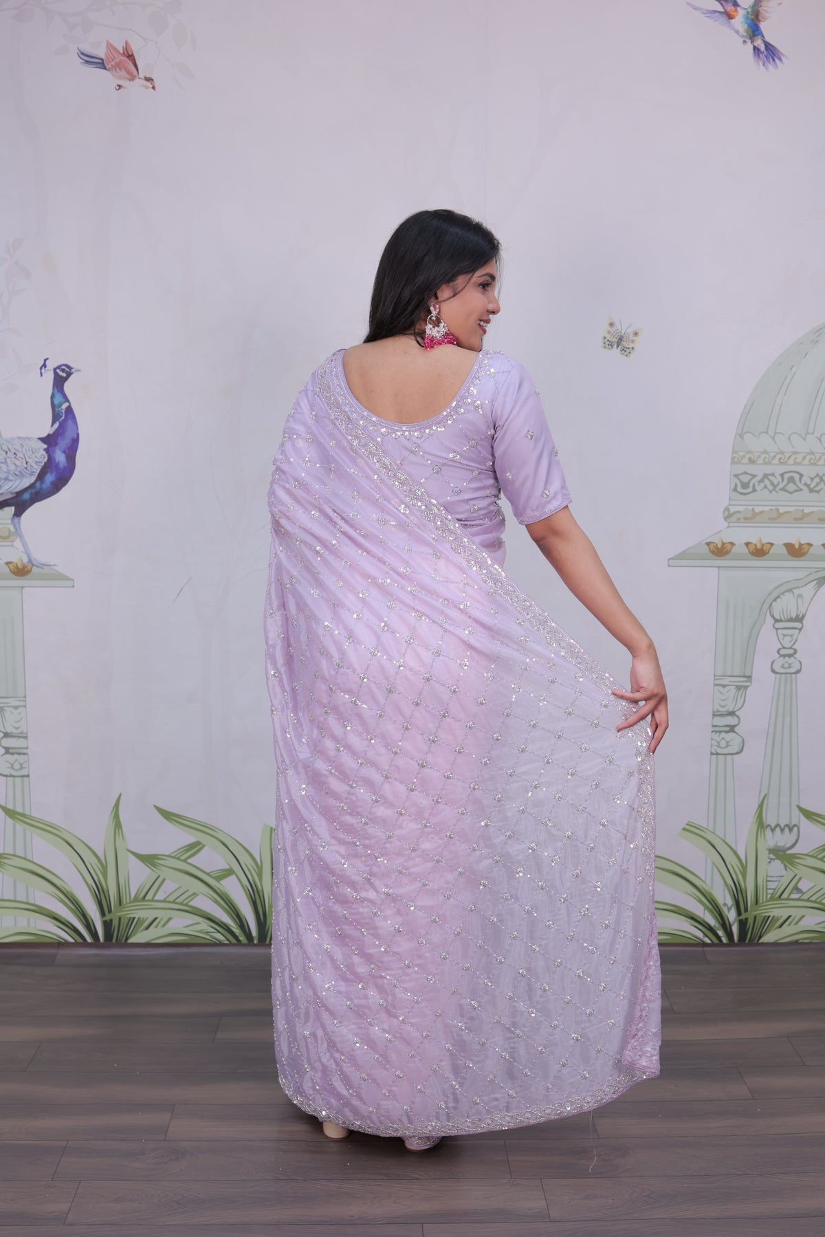 Lavender Saree with Beads & sequence embroidery work