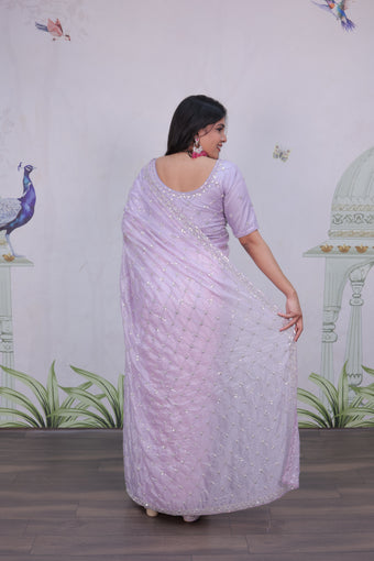Lavender Saree with Beads & sequence embroidery work