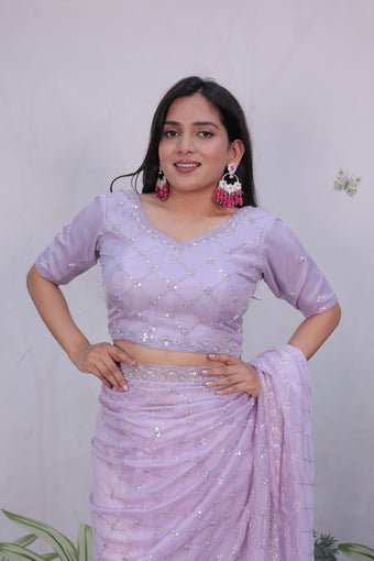 Lavender Saree with Beads & sequence embroidery work