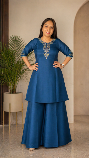 Elegant Kurti with Palazzo Set Featuring Embroidered with Hand Work