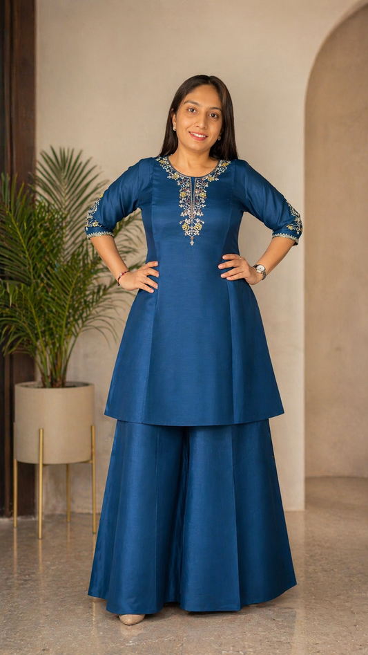 Elegant Kurti with Palazzo Set Featuring Embroidered with Hand Work
