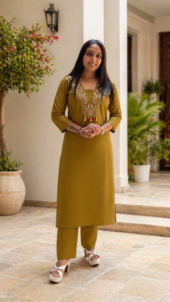 Elegant Titan Silk Kurti Set with Embroidered Hand & Mirror Work