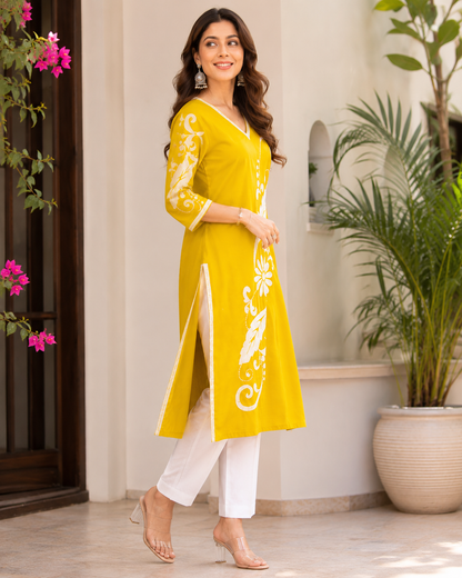 Sunshine Yellow embroidered Kurti for Women