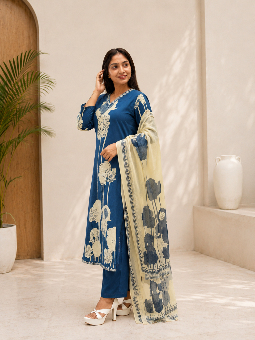 Women Floral Printed Regular Kurta with Trousers & With Dupatta