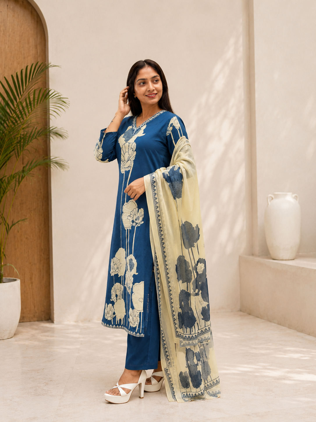 Women Floral Printed Regular Kurta with Trousers & With Dupatta