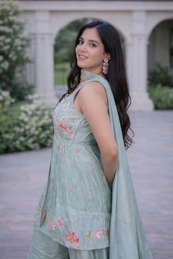 Embroidered Green Sharara Set