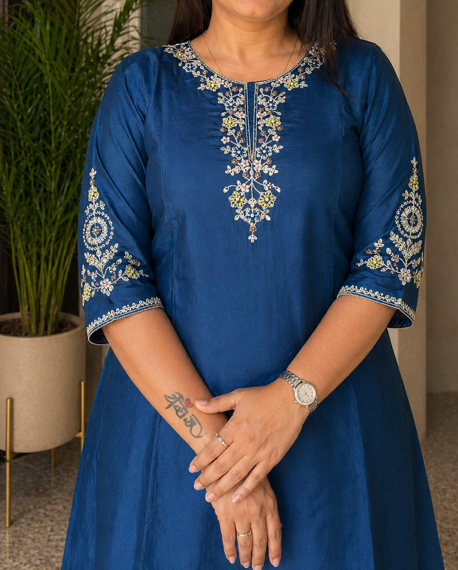 Elegant Kurti with Palazzo Set Featuring Embroidered with Hand Work