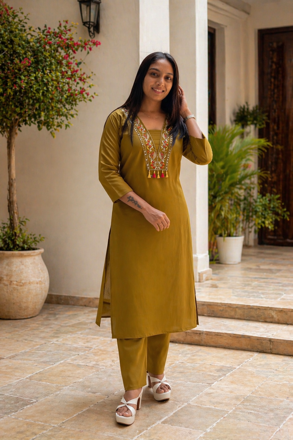 Elegant Titan Silk Kurti Set with Embroidered Hand & Mirror Work
