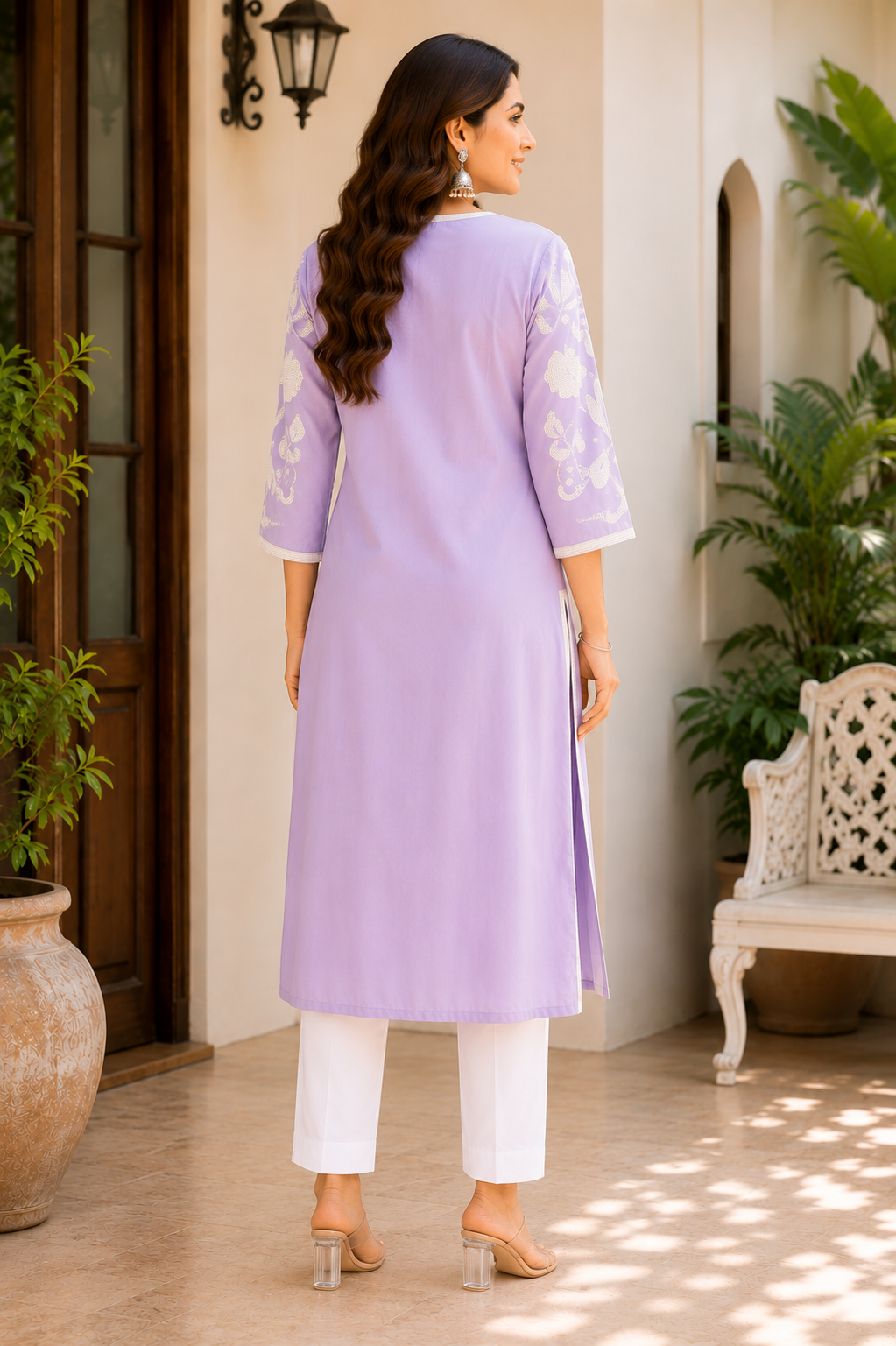 Women's Lavender Floral Printed Straight Kurti