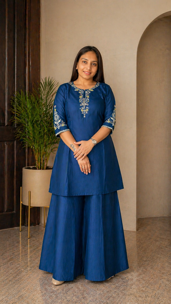 Elegant Kurti with Palazzo Set Featuring Embroidered with Hand Work