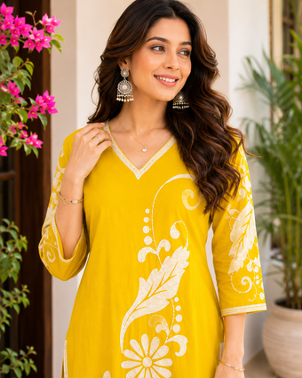 Sunshine Yellow Floral Print Straight Kurti for Women