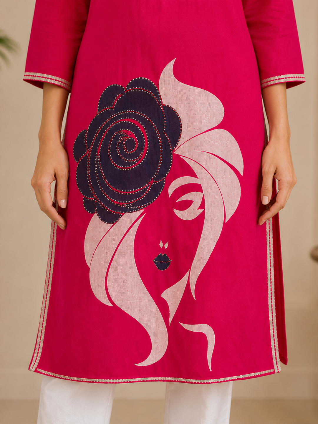 Women's Rani Pink Graphic Printed Straight Kurti
