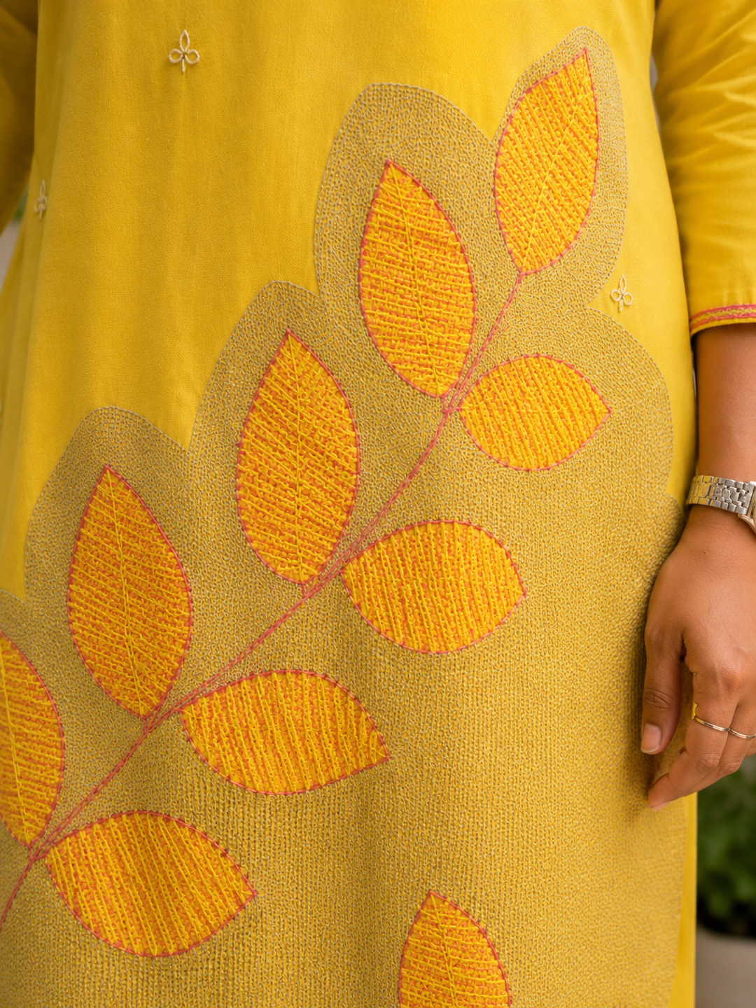 Women's Yellow Embroidered Straight Kurti