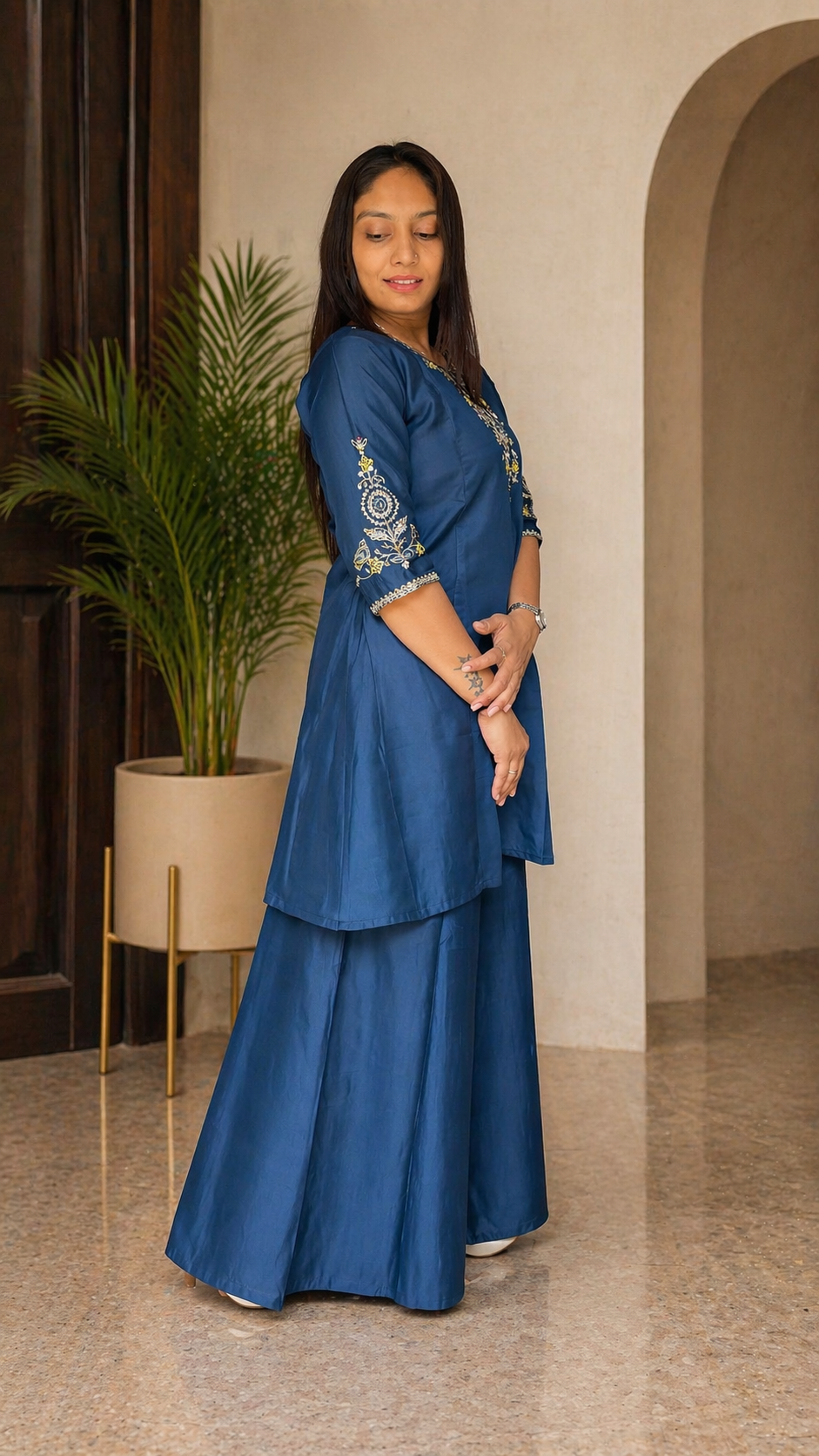 Elegant Kurti with Palazzo Set Featuring Embroidered with Hand Work