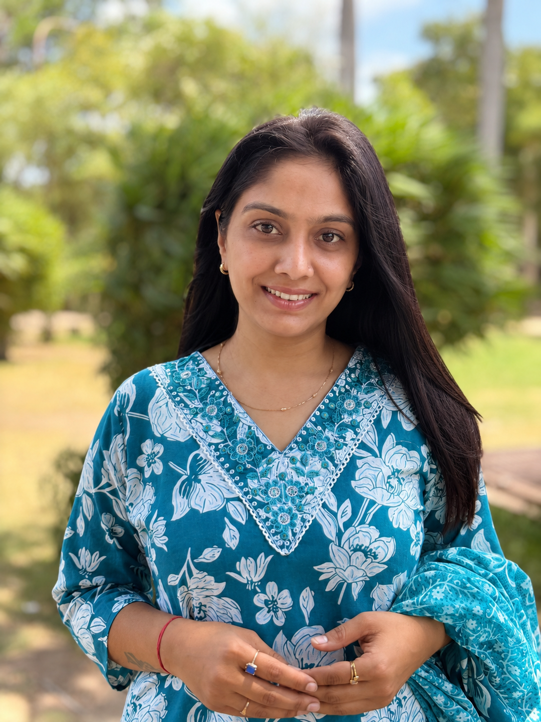 Women's Pure Cotton Floral Print Straight Kurta with Pant and Dupatta