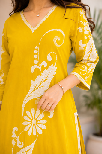 Sunshine Yellow Floral Print Straight Kurti for Women