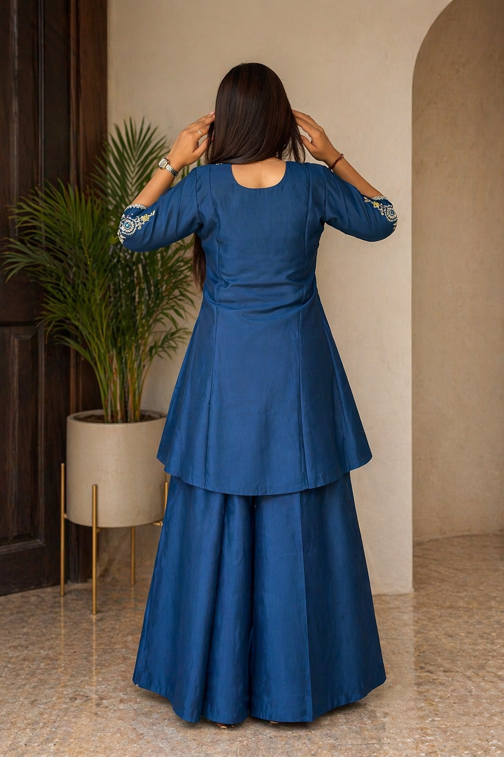 Elegant Kurti with Palazzo Set Featuring Embroidered with Hand Work