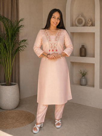 Titan Silk Kurti Set with Embroidered & Hand, Mirror Work