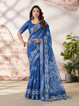 Premium Blue Designer Digital Print Saree