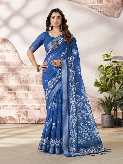Premium Blue Designer Digital Print Saree
