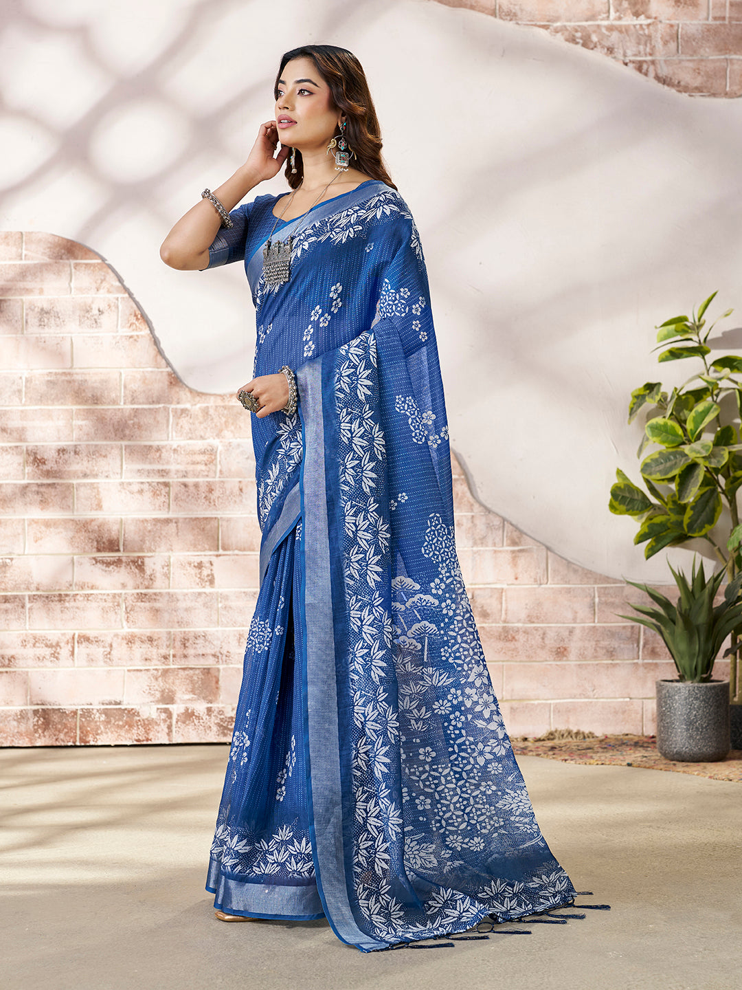 Premium Blue Designer Digital Print Saree