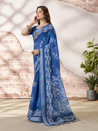Premium Blue Designer Digital Print Saree