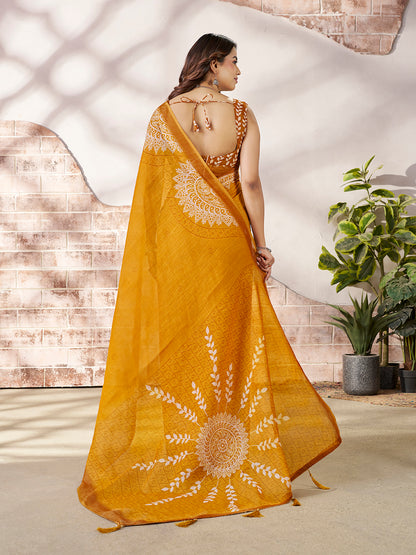 Mustard Yellow Digital Print Saree