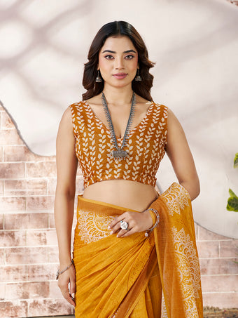 Mustard Yellow Digital Print Saree