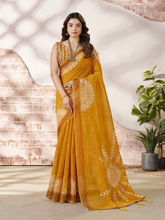 Mustard Yellow Digital Print Saree
