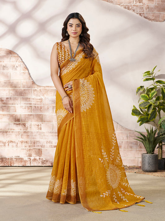 Mustard Yellow Digital Print Saree