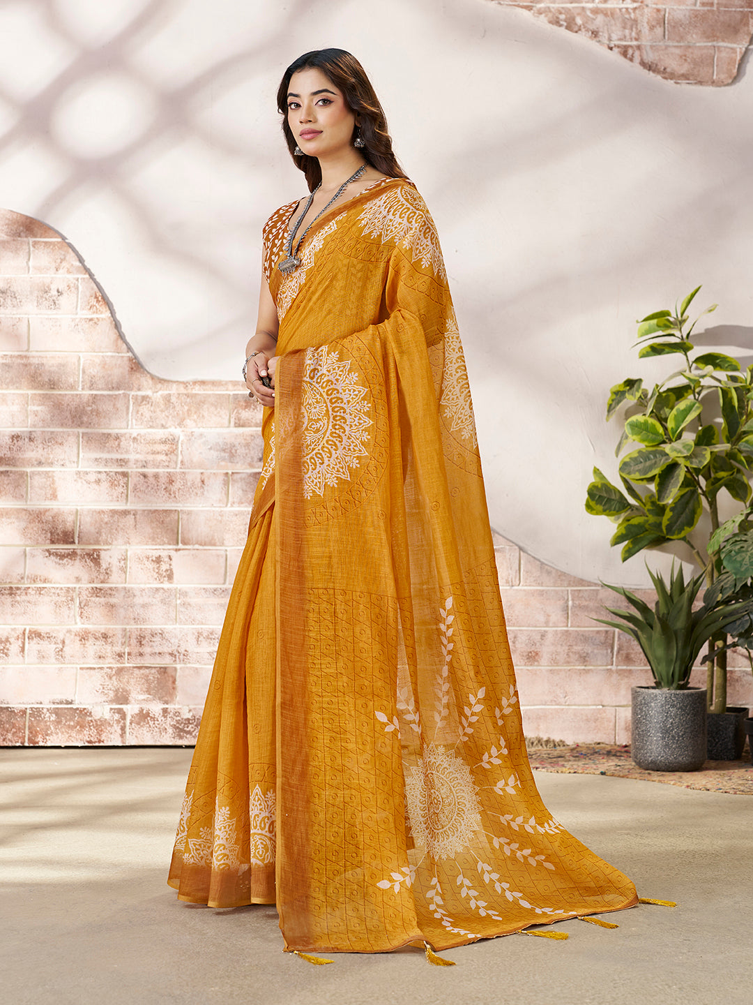 Mustard Yellow Digital Print Saree