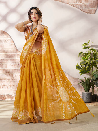 Mustard Yellow Digital Print Saree