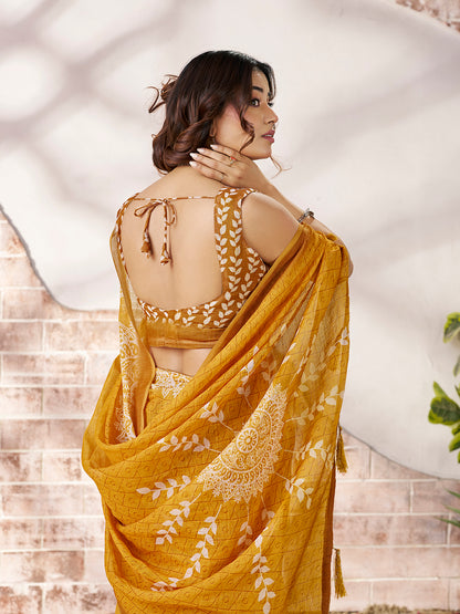 Mustard Yellow Digital Print Saree