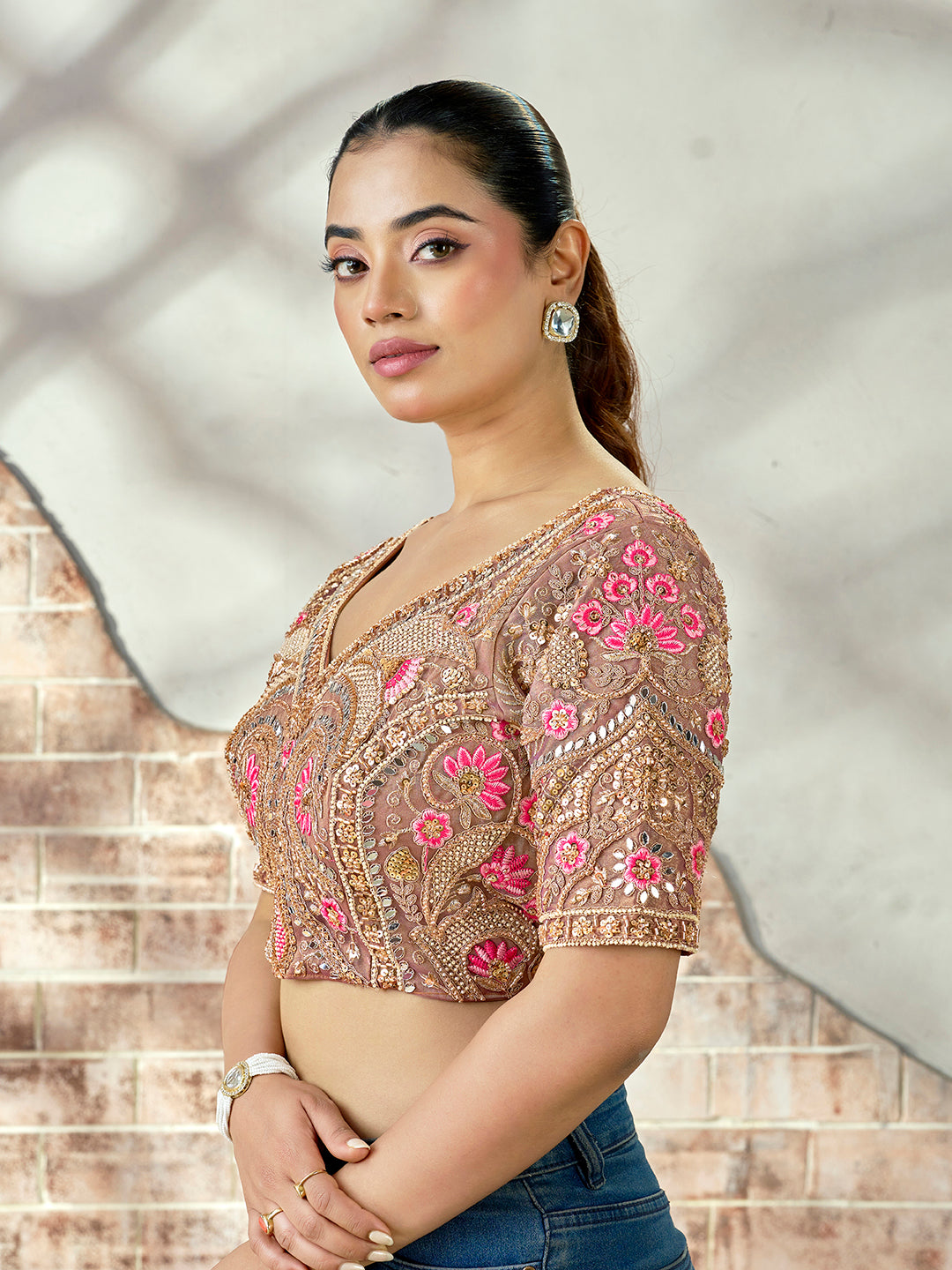 Elegant Bridal Embroidered Mirror Work Blouse