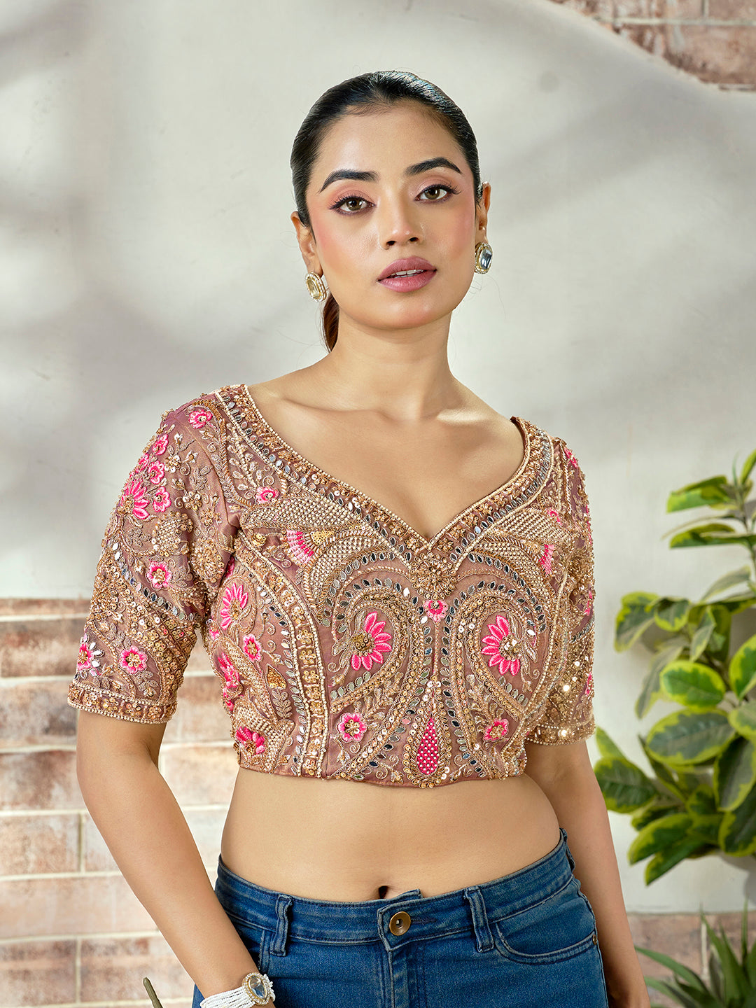 Elegant Bridal Embroidered Mirror Work Blouse