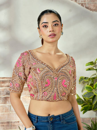 Elegant Bridal Embroidered Mirror Work Blouse