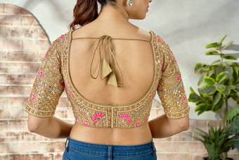 Royal Olive Gold Embroidered Mirror Work Bridal Blouse