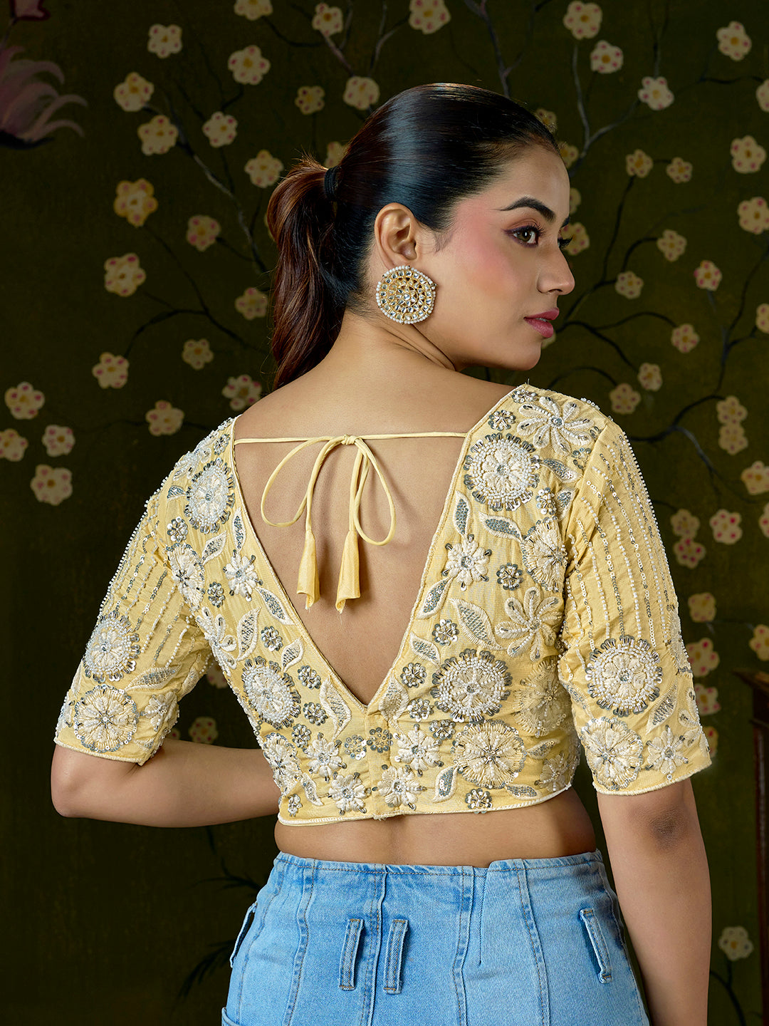 Luxury Yellow Embroidered Beaded Blouse – Bridal Party Wear | Custom Size