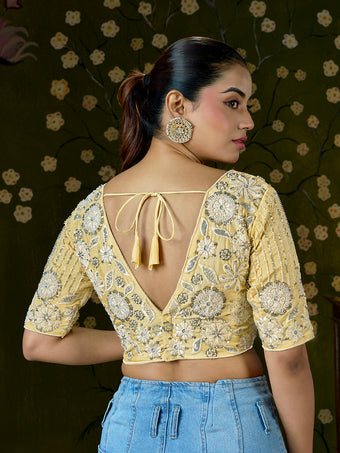 Luxury Yellow Embroidered Beaded Blouse – Bridal Party Wear | Custom Size