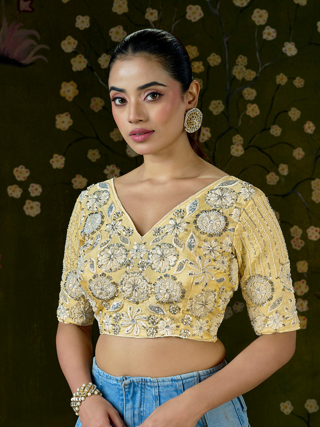 Luxury Yellow Embroidered Beaded Blouse – Bridal Party Wear | Custom Size