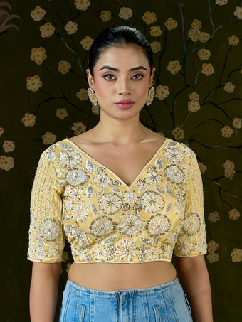 Luxury Yellow Embroidered Beaded Blouse – Bridal Party Wear | Custom Size